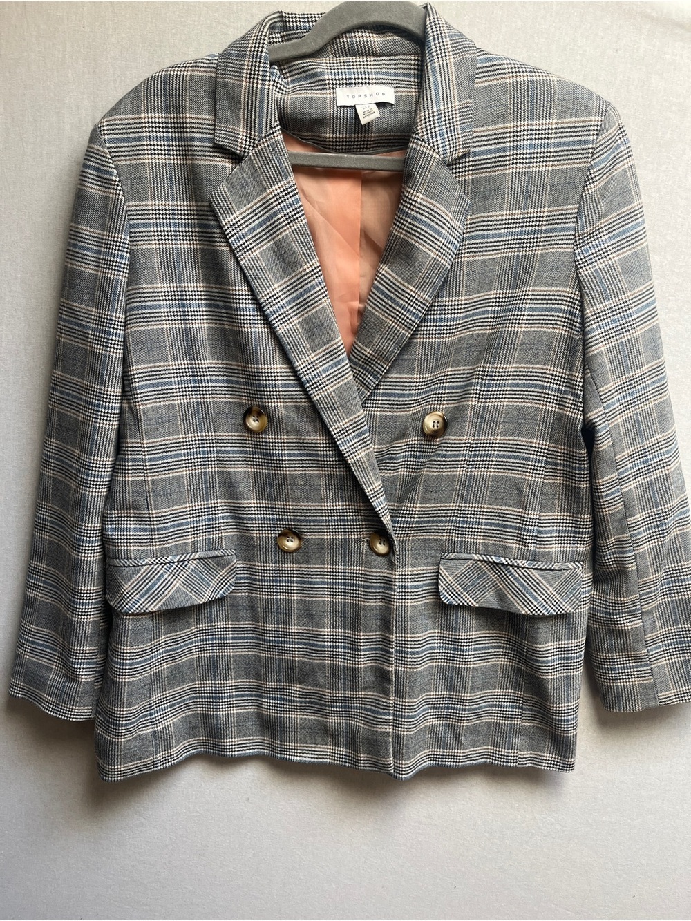 Topshop Plaid Double Breasted Blazer Jacket Size 6